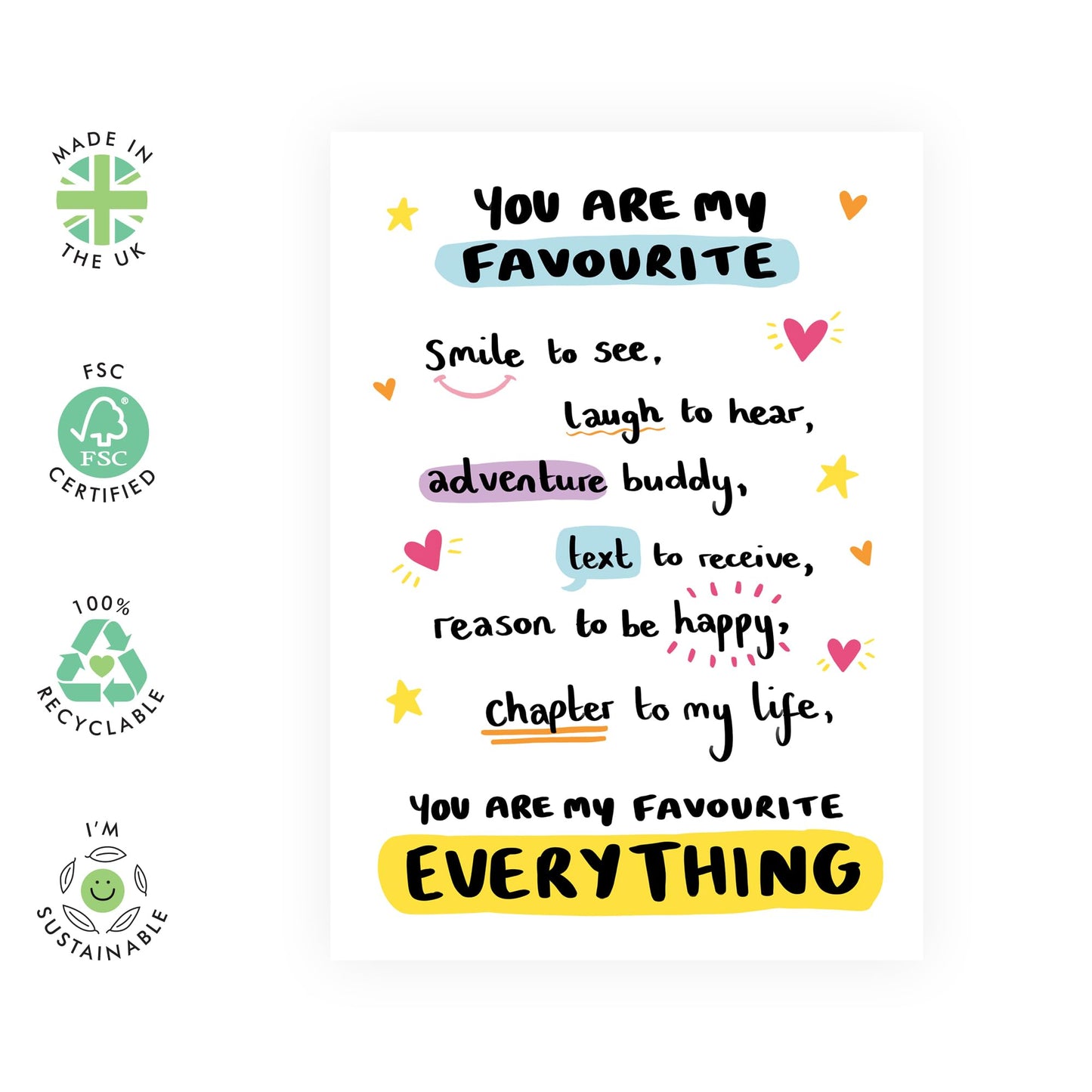 Wedding Anniversary Card For Wife - You're My Favourite Everything - Valentine's Card For Husband - Boyfriend Birthday Card - I Love You Gifts For Him Her Couple - Comes With Stickers By Central 23