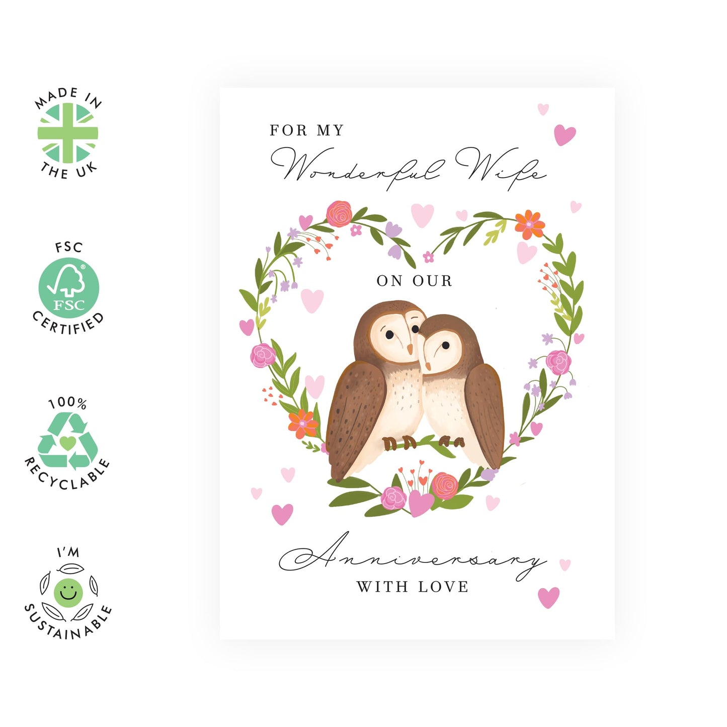 Sweet Anniversary Card - 'OWL WIFE ANNIVERSARY' - Perfect for Celebrating Your Wife with a Touch of Whimsy and Love - Ideal for Marking Special Moments Together - Comes with Stickers by Central 23