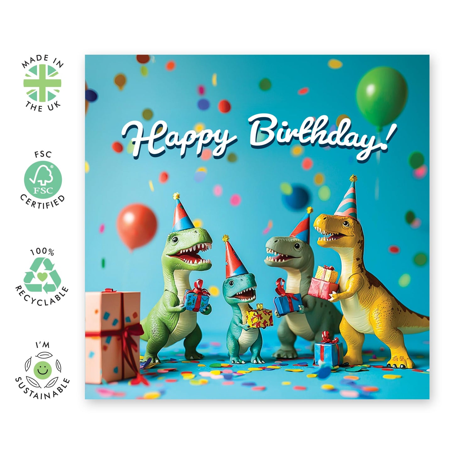 Cute Dinos Birthday Card - 'Happy Birthday Dinosaurs' - Gifts for Him, Boys, Children, Her, Son - Family Presents - Comes with Fun Stickers