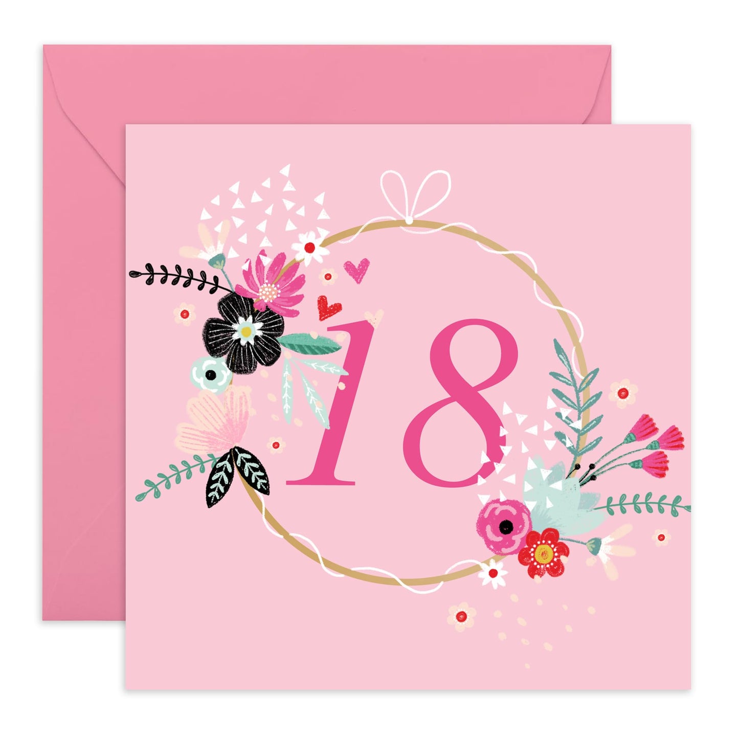 Pink Birthday Card For Women Age 18 - Elegant Floral Greeting Cards For Her Eighteenth Bday - Happy 18th Birthday Cards For Girls Sister Daughter Niece - Comes With Stickers By Central 23
