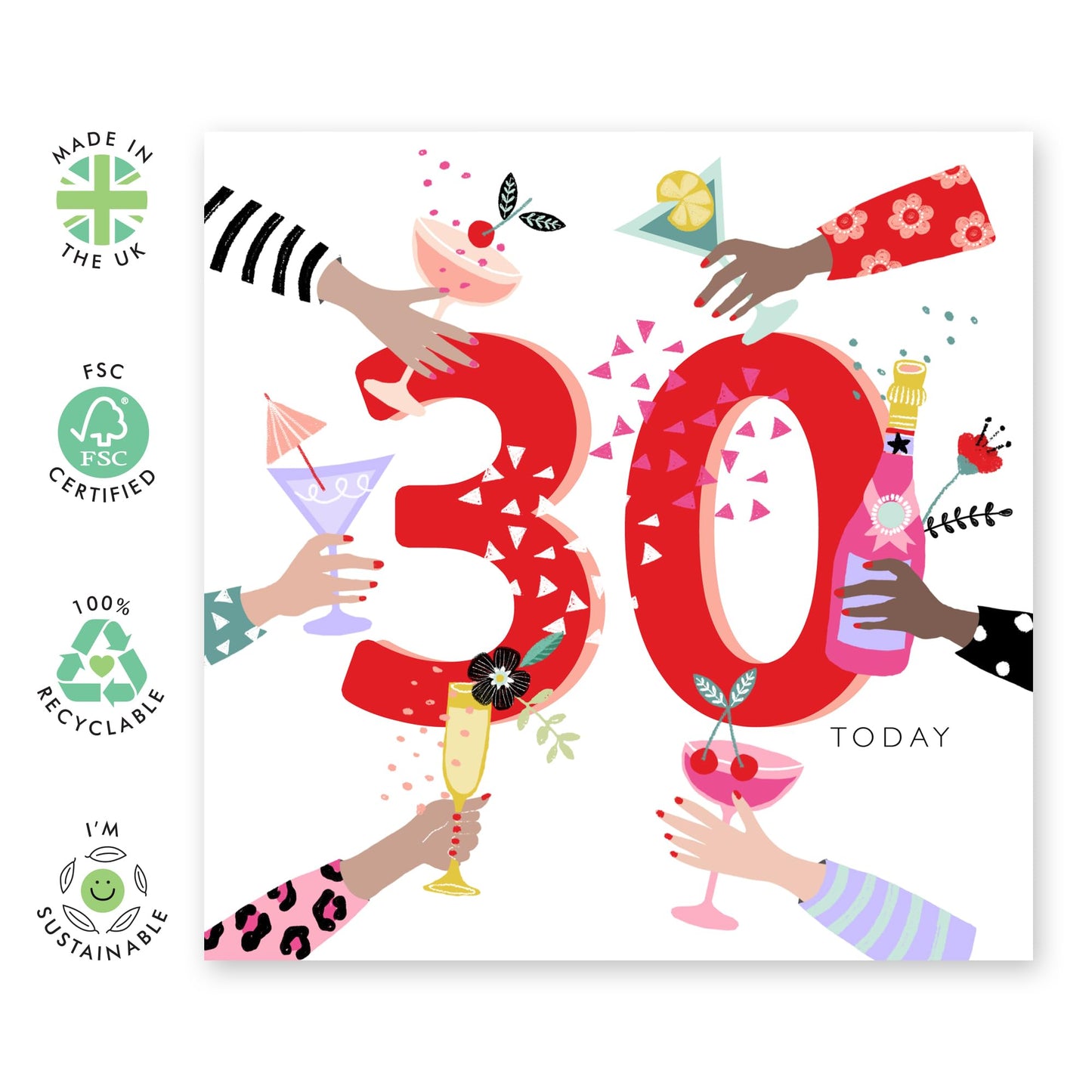 30th Birthday Card For Her - 30th Birthday Drinks - Wife Mum Mummy - Gift From Husband Daughter Niece - Bday Card - Happy Thirtieth Birthday Greeting Card - Comes With Stickers By Central 23