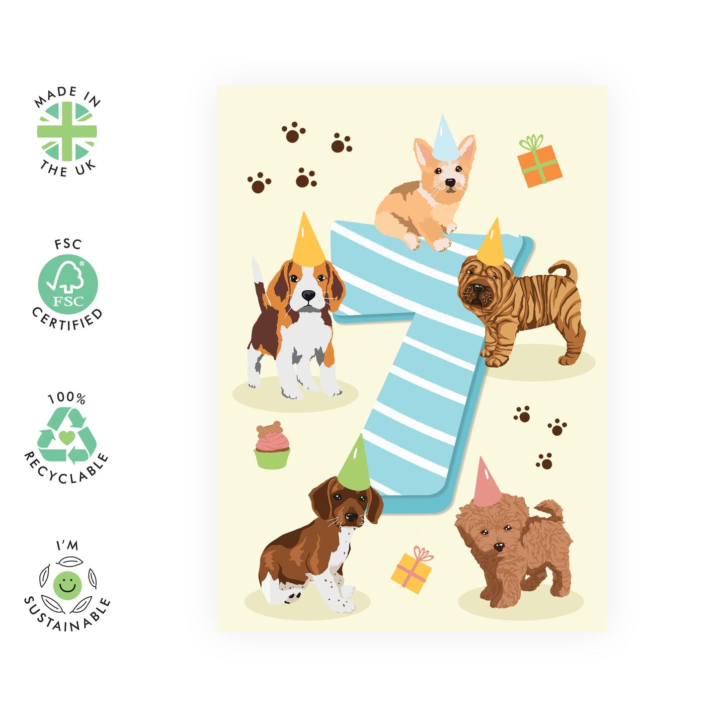 7th Birthday Card - Puppy Birthday Age 7 - Toddler Milestone Cards Age Seven Year Old - Seventh Birthday Cards - Cute Puppy - Gifts For Boys Grandson Nephew - Comes With Sticker By Central 23