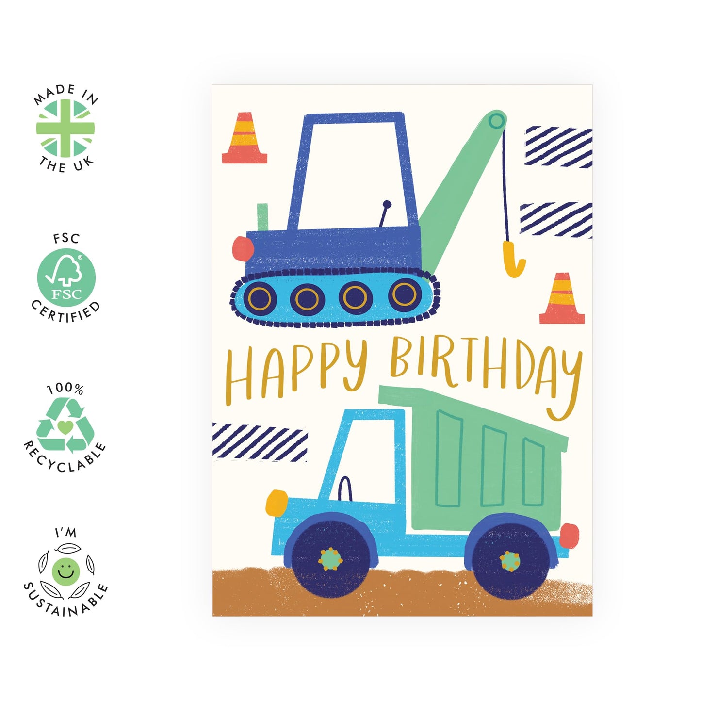 Birthday Card for Boys– Fun Digger & Dump Truck Construction Theme – Gifts for Kids, Son, Grandson, Toddler, Children, Godson, Nephew, Cousin, Little Brother & Vehicle Lovers –Comes with Fun Stickers