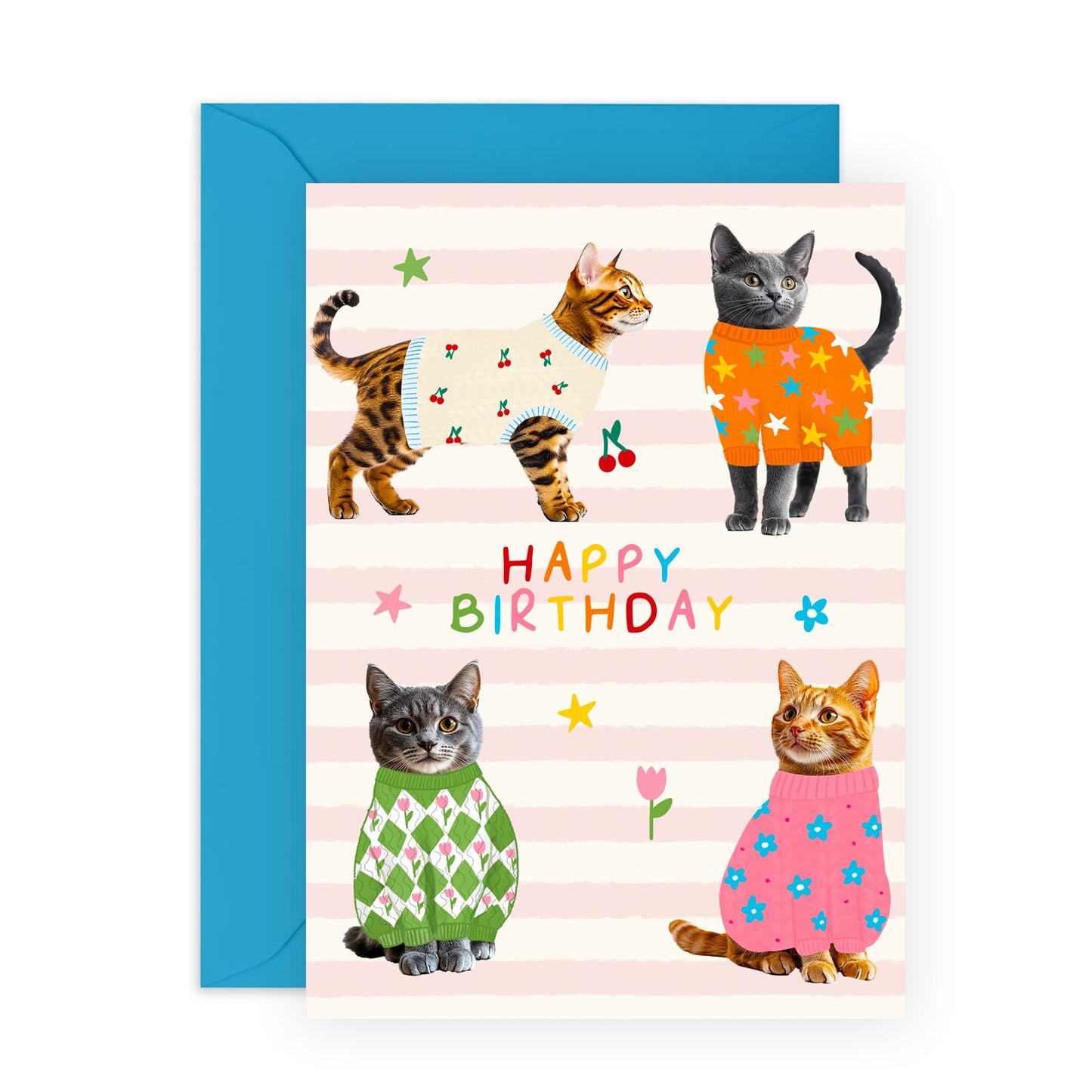 Cat Birthday Card - Cat Jumper - Happy Birthday Greeting Cards For Men Women - Gifts For Him Men Cat Dad Mum Cat Lady Pet Owners - Comes With Cute Stickers By Central 23