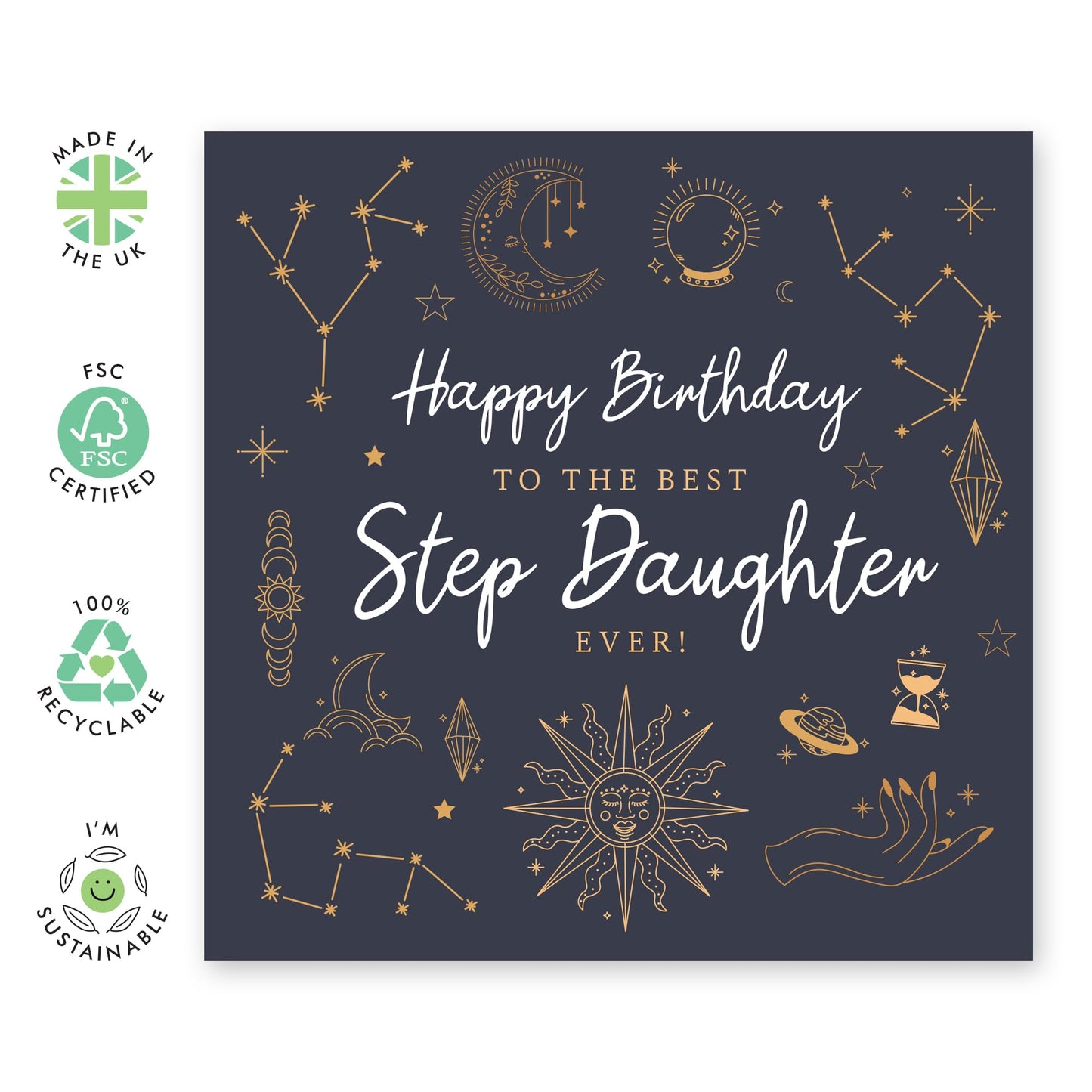 Birthday Greeting Card - 'STEP DAUGHTER CELESTIAL' - Perfect for Celebrating a Special Day with Love and Magic - Ideal for Stepdaughters Family Members - Comes With Stickers By Central 23
