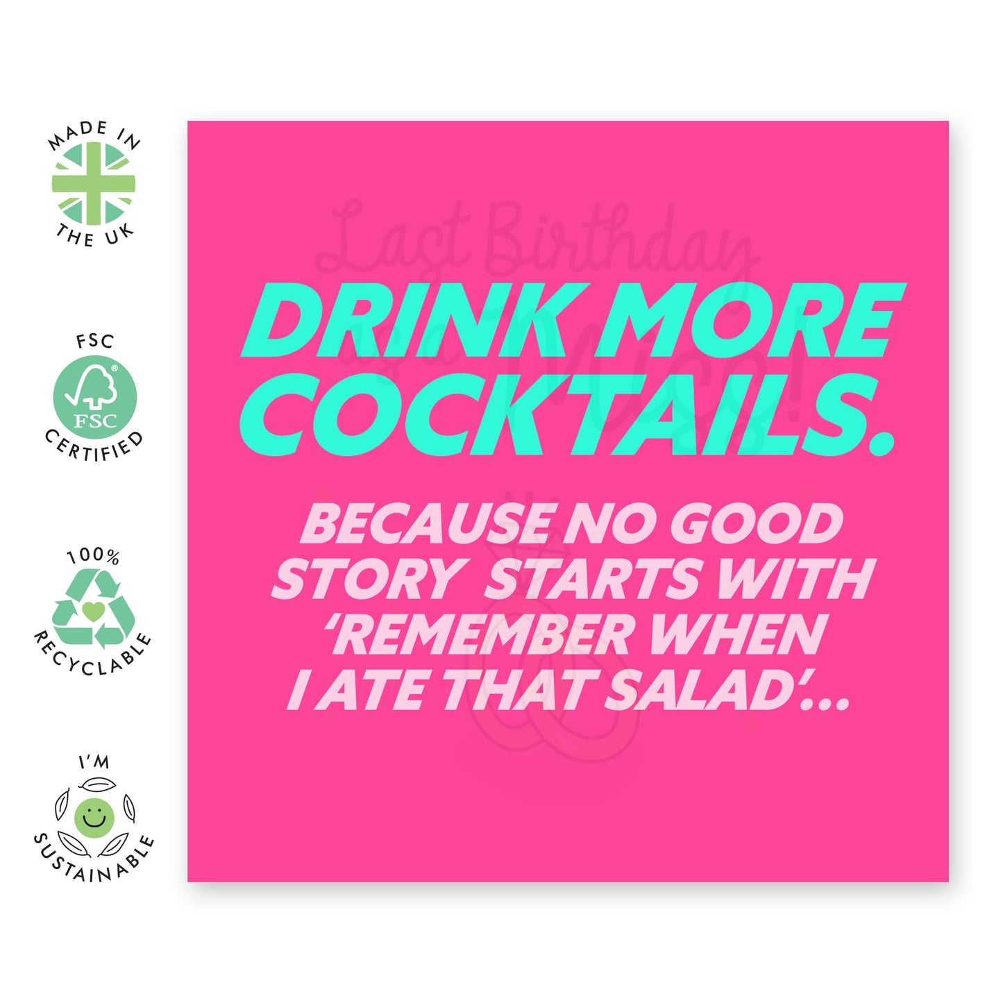 Funny Greeting Card - 'Drink More Cocktails' - Ideal for Adding a Fun Touch to Celebrations - Perfect for Birthday or Cheers Occasions - Comes with Stickers by Central 23