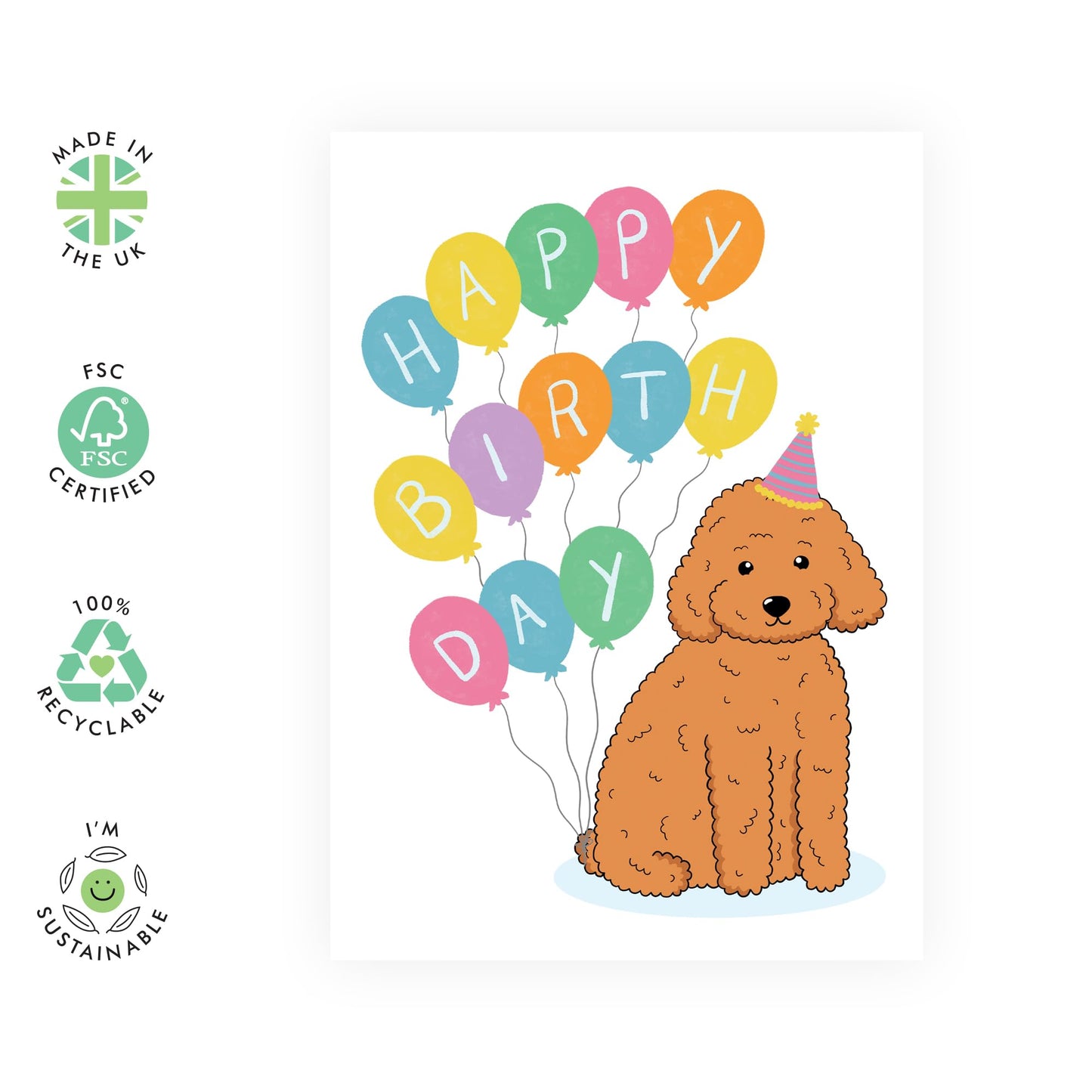 Happy Birthday Card For Him Her - Puppy Bday Balloons - Cute Dog Birthday Cards For Men Women - Gifts For Son Daughter Niece Nephew - Comes With Stickers By Central 23