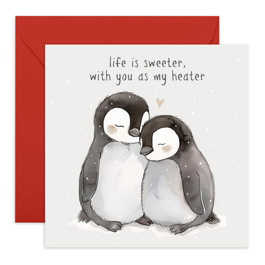 Valentines Day Card Girlfriend Boyfriend - Life Is Sweeter With You Penguins - Anniversary Card Couple Fiance - Husband Wife Greeting Card - Love Cards For Him Her - Comes With Stickers By Central 23
