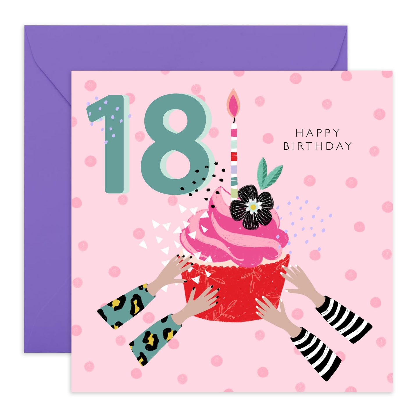 18th Birthday Card - 18th Pretty Cupcake - Happy Eighteenth Birthday Cards - Donut Birthday Card - 18 Year Old For Daughter - Gifts For Girls Niece Daughter - Comes With Stickers By Central 23