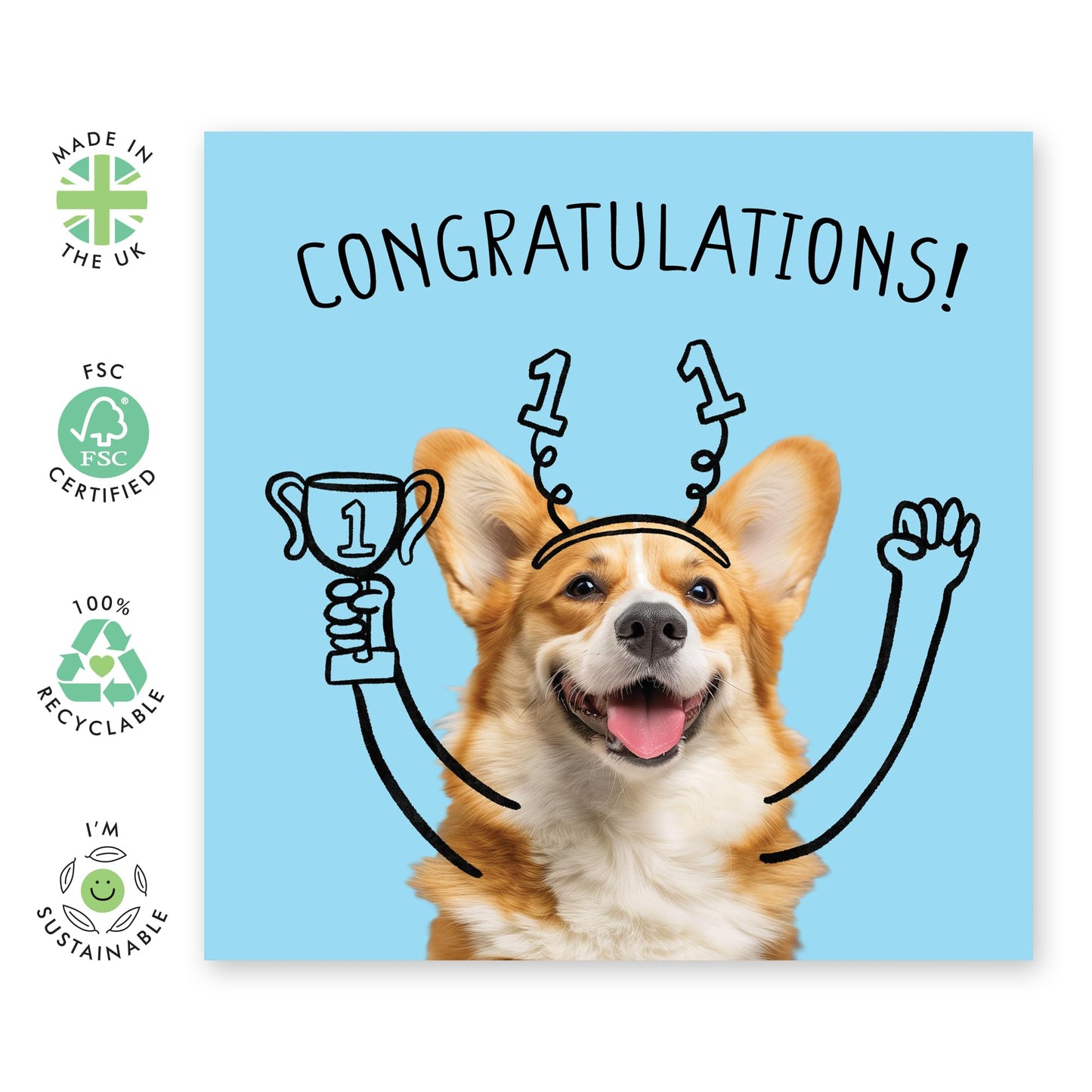 Greeting Card - 'CONGRATULATIONS CORGI DOG' - Perfect for Celebrating Achievements with a Touch of Cuteness - Ideal for Adding Joy and Charm to Any Milestone - Comes With Stickers By Central 23