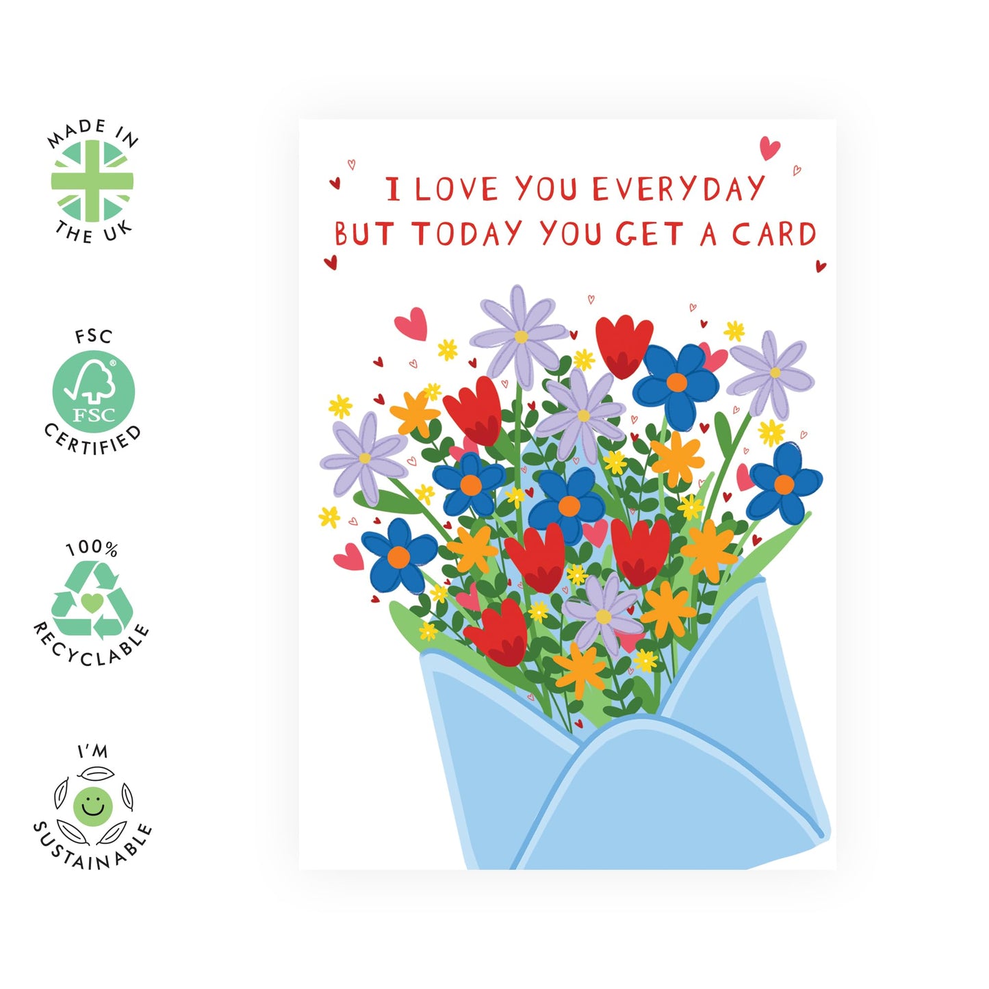 Sweet I Love You Card - 'Love You Everyday' - Gifts for Husband, Wife, Girlfriend, Boyfriend, Married Couples, His, Her - Flowers For You - Comes with Fun Stickers