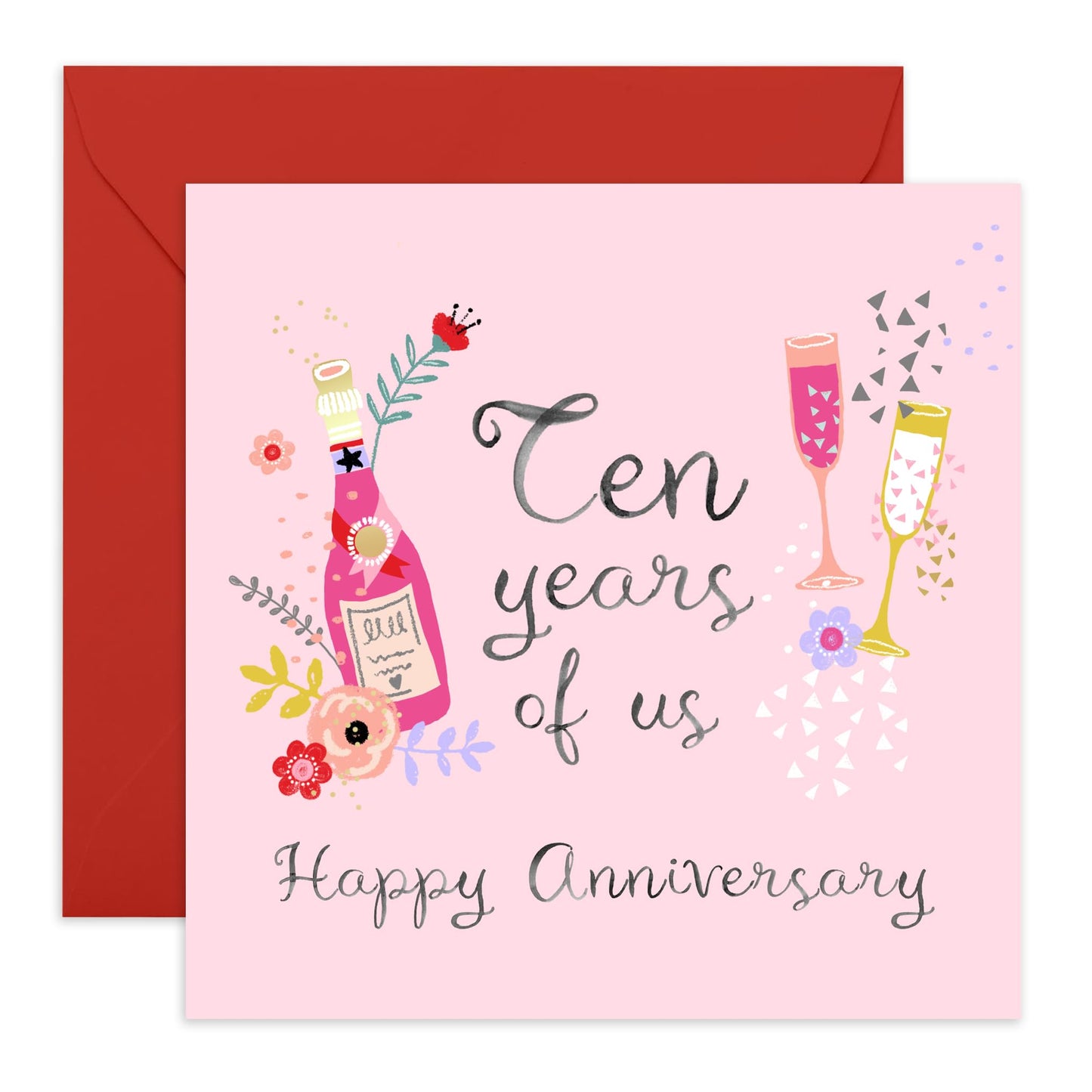 10 Years Anniversary Card Cocktail & Champagne - 'Ten Years Of Us Drinks' - Gifts for Wife, Husband, Spouse, Partner, Honey, Darling - Cheers To Us - Comes with Fun Stickers