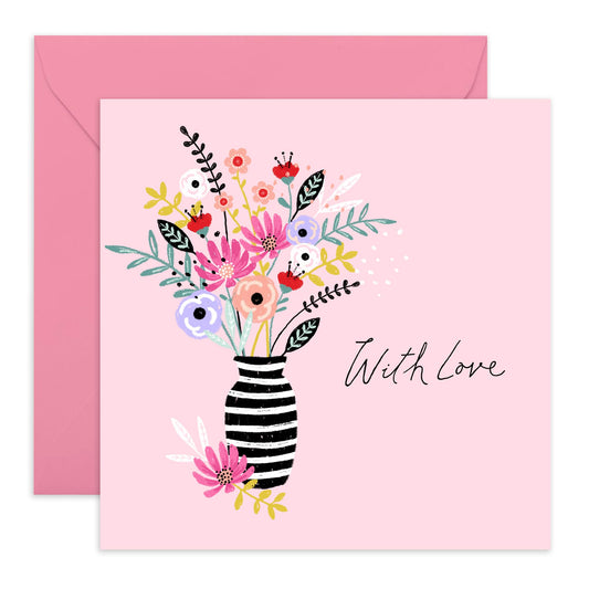 Wife Anniversary Card - With Love Flowers In Vase - Love Cards For Her - Mothers Day Card From Son Daughter - Birthday Card For Women - Valentines Card Girlfriend - Comes With Stickers By Central 23