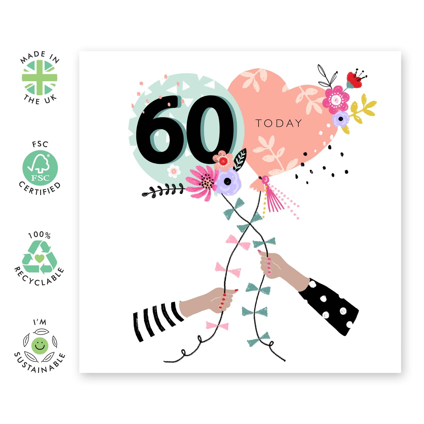 60th Birthday Card For Women - Bday Balloons - Sixty Year Old Gifts For Wife Aunt Nan Grandma - Milestone Cards For Her - Mum Birthday Card Sixtieth - Comes With Fun Stickers By Central 23