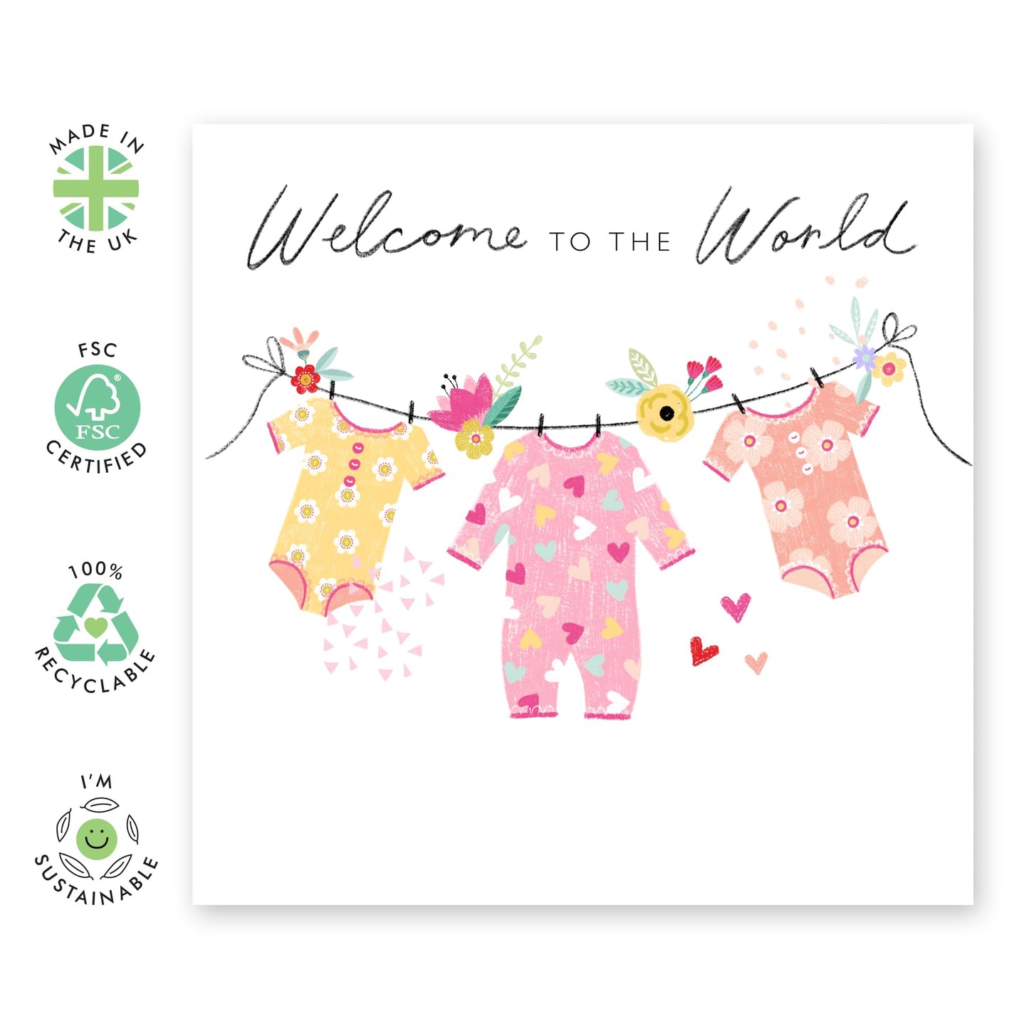 Baby Shower Card - Welcome To The World - New Baby Girl Card - Congratulations Gifts Newborn Baby For Parents - Well Done - Welcome Home - Comes With Stickers - By Central 23