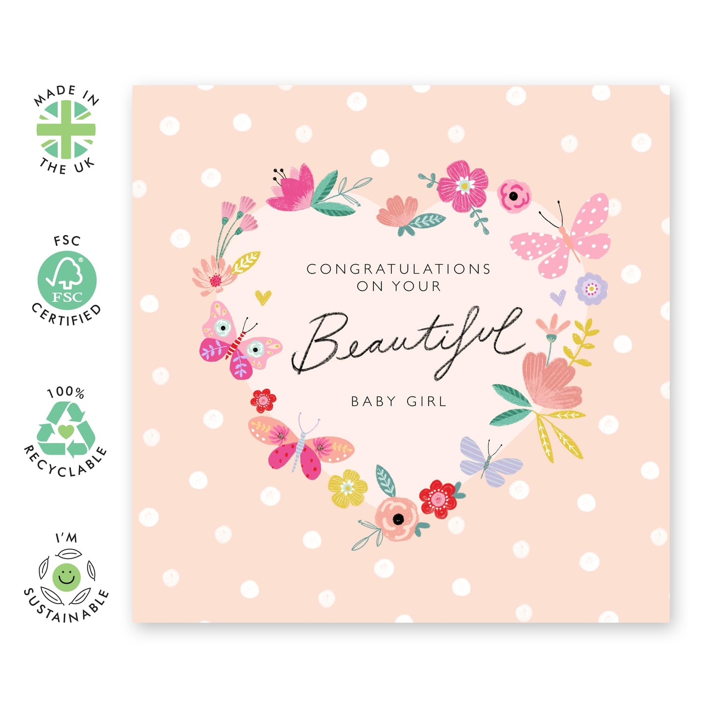 New Baby Girl Card - Congratulations On Your Beautiful Baby Girl - Mum To Be Card - Pretty Baby Shower Card Gifts For New Parents Newborn Baby - Well Done - Comes With Stickers - By Central 23