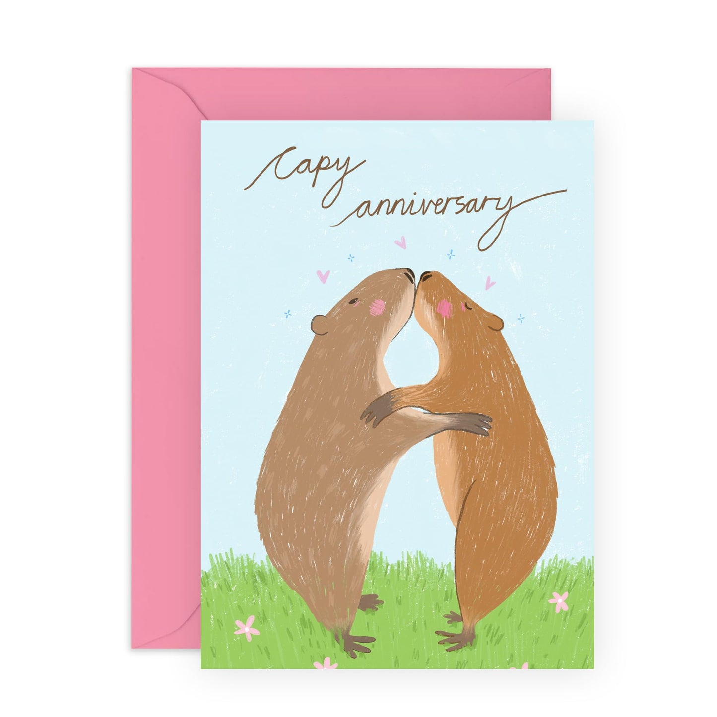Kissing Anniversary Day Card - 'Capy Anniversary' - Gifts for Him, Her, Husband, Wife, Spouse, Girlfriend, Boyfriend - Romance - Comes with Fun Stickers