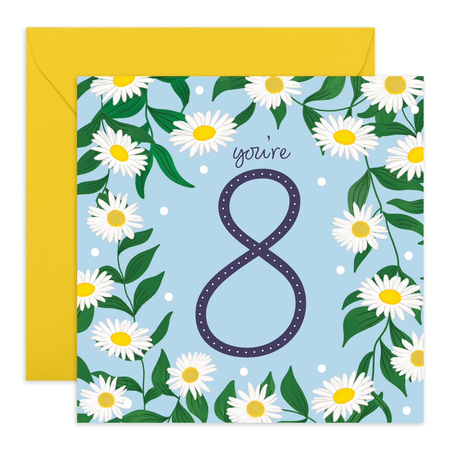 8th Birthday Cards For Daughter - Daisy Chain 8 - Happy Birthday Card Niece - Floral Birthday Card - Cousin Birthday Card Female - Eight Years Old Child Kids - Comes With Fun Stickers - By Central 23