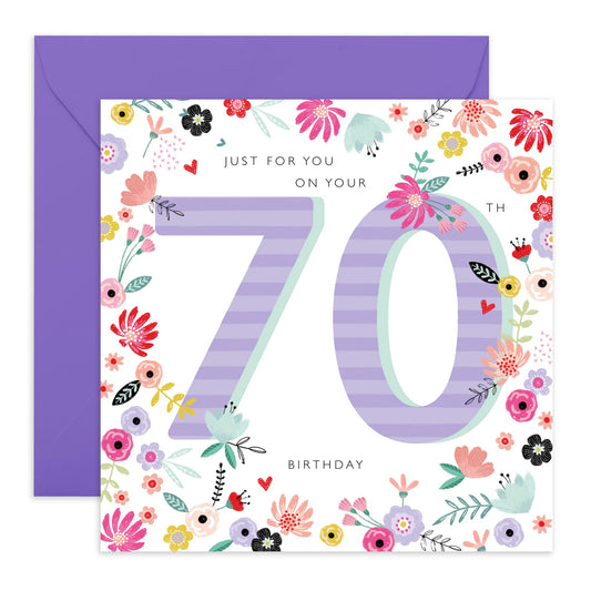 70th Birthday Cards For Her - Just For You On Your Birthday - Pretty Floral Greeting Cards Birthday Female - Seventy Year Old - Gifts For Women - Comes With Stickers - By Central 23