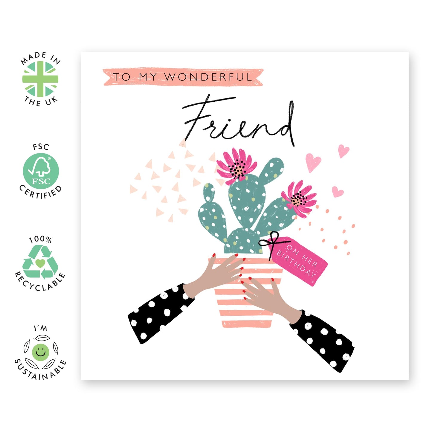 Birthday Card For Friends - To My Wonderful Friend Cactus - Gifts For Women Female Friend - Pretty Greeting Cards For Her - Comes With Cute Stickers - By Central 23