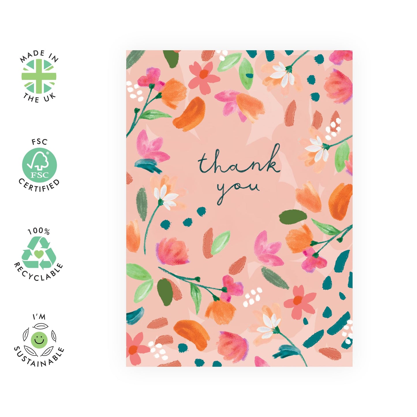 Thank You Greeting Cards For Women - Watercolour Peach Floral Thank You - Cute Appreciation Cards For Her - Floral Cards- Gift For Mummy Mum - Gift For Woman - Comes With Fun Stickers - By Central 23