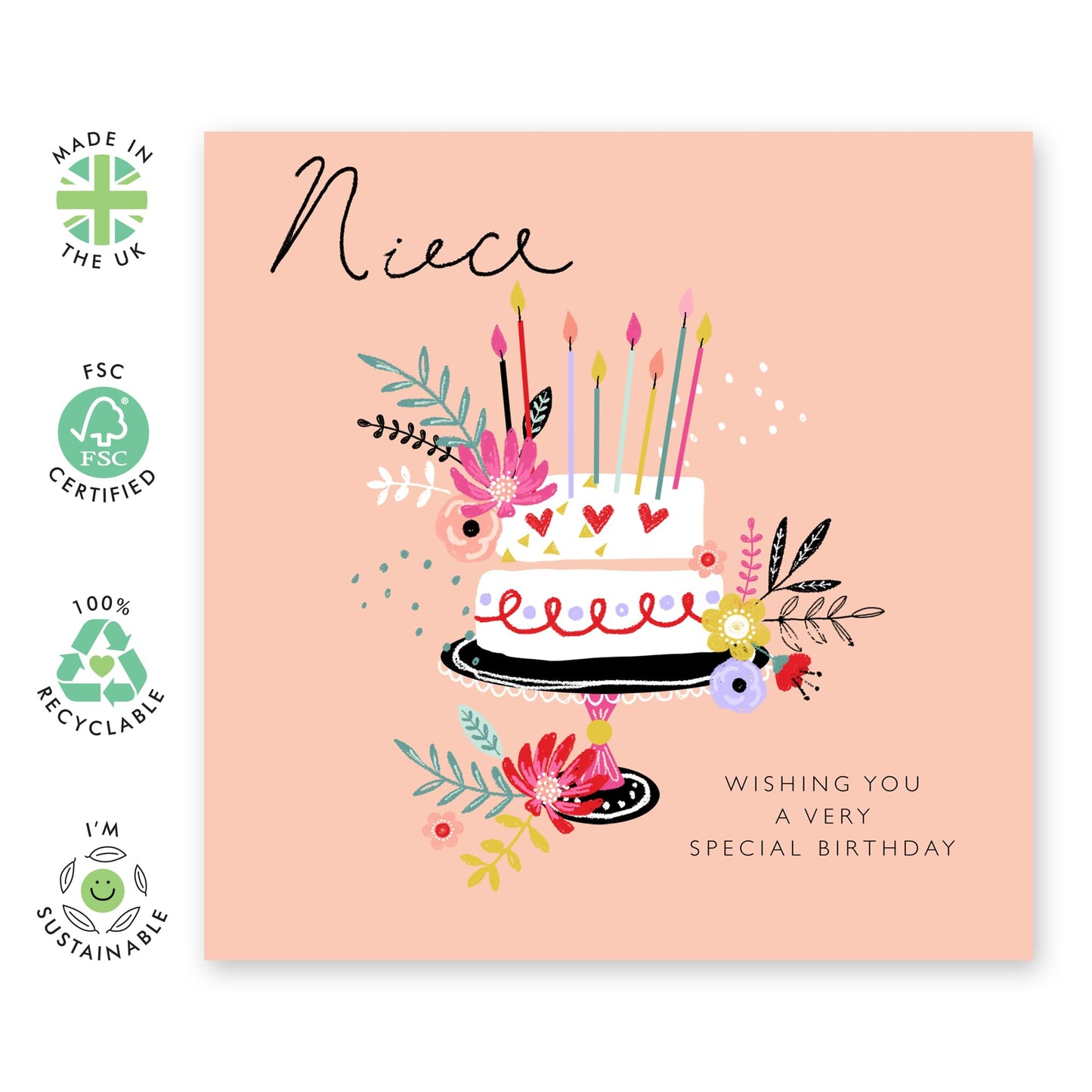Birthday Card For Niece - Wishing You A Very Special Bday - Niece Birthday Cards For Girls Teens - Cake Greeting Cards For Her Women Female - Comes With Stickers By Central 23