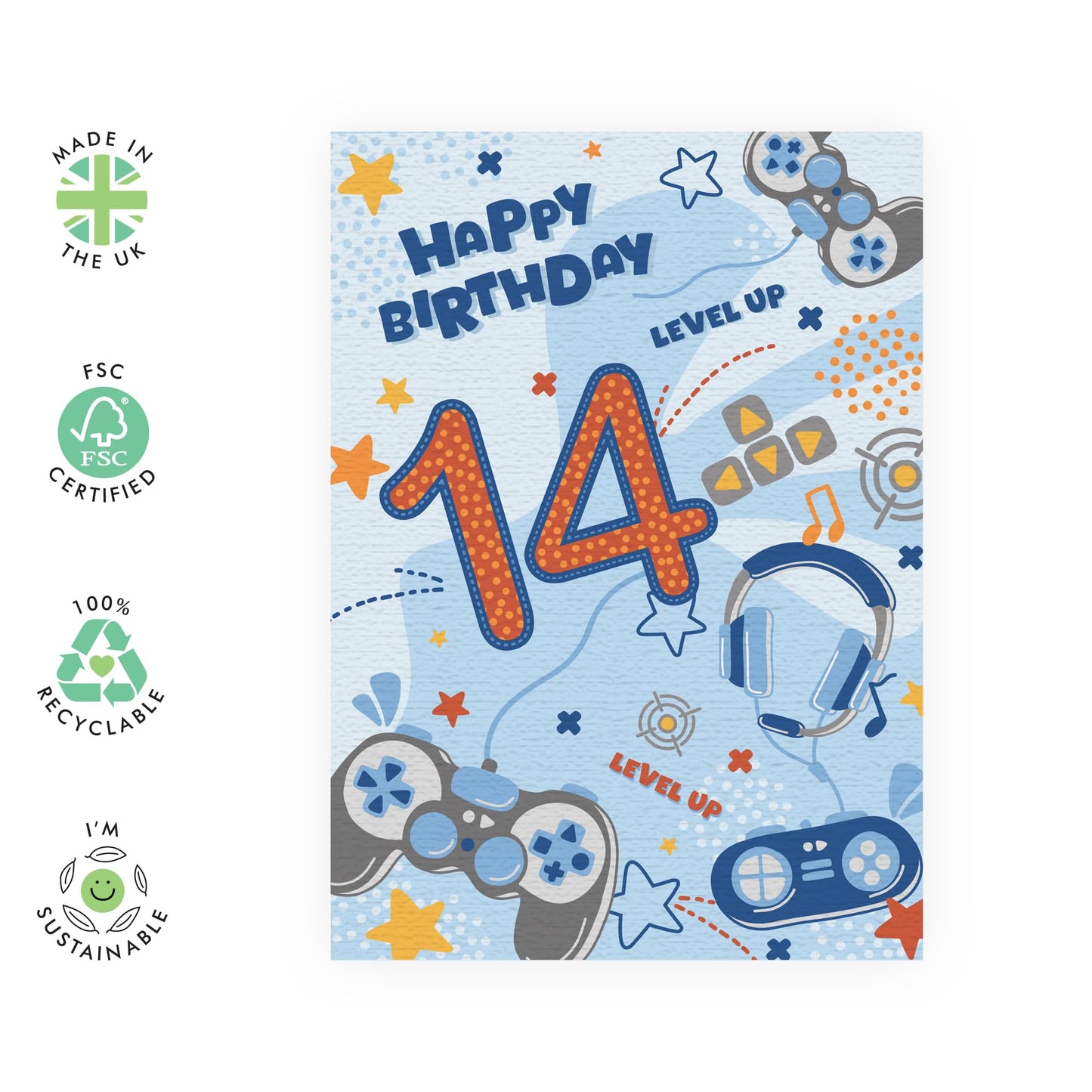 Gamer Birthday Card For 14th Birthday - Happy Fourteenth Birthday - Boys Birthday Card For 14 Year Old - Video Game - Gaming - Gifts For Teenagers Son Grandson - Comes With Stickers - By Central 23