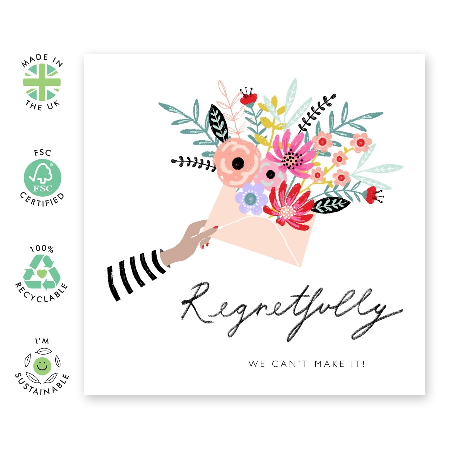 Wedding Invitation Declined Card - Envelope Regretfully Can't Make It - Rsvp Reply Card From Entourage - Wedding Invitations Groom Bride - Comes With Fun Stickers By Central 23