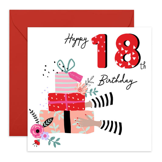 18th Birthday Card - 18th Birthday Presents - Happy Eighteenth Birthday Cards - 18 Year Old Gifts For Best Friend Women Her - Floral Bday Card - From Mum Dad - Comes With Stickers By Central 23