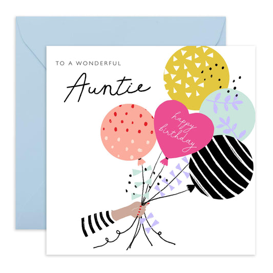 Happy Birthday To A Wonderful Auntie - Sweet Greeting Cards For Her - Birthday Balloons - Heartfelt Floral Gifts For Women Aunt Aunty - Comes With Stickers By Central 23