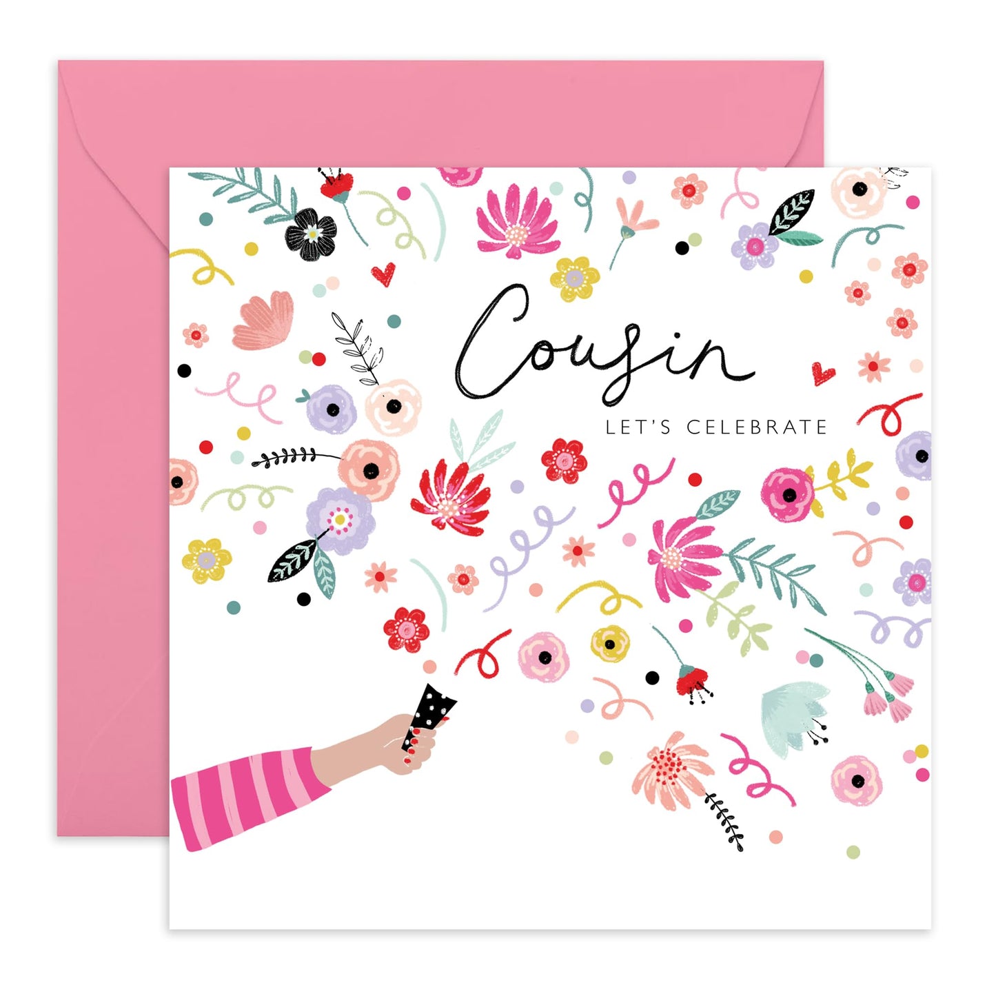 Cousin Birthday Card For Her - Confetti Celebration - Pretty Birthday Greeting Cards And Envelopes For Girls Ladies Female - Gift For Women - Comes With Fun Stickers - By Central 23