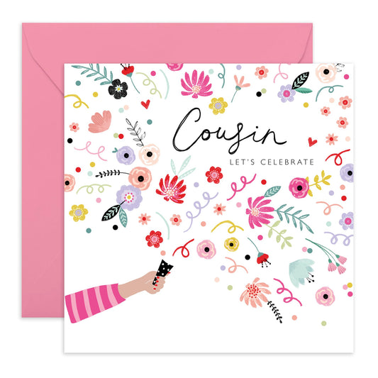 Cousin Birthday Card For Her - Confetti Celebration - Pretty Birthday Greeting Cards And Envelopes For Girls Ladies Female - Gift For Women - Comes With Fun Stickers - By Central 23