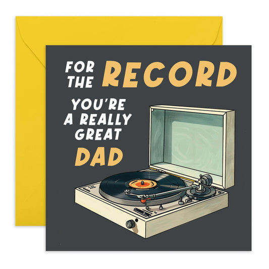 Cool Fathers Day Card - 'For The Record Dad' - Creative Gifts for Dad, Daddy, Husband, Grandfather - Thanks Dad - Comes with Fun Stickers