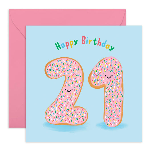 21st Birthday Card For Her Him - Donut Age 21 - Donut Birthday Card - Women Men - Brother Sister - Twenty-first Birthday Card - Gift For Daughter Son Friend - Comes With Fun Stickers - By Central 23