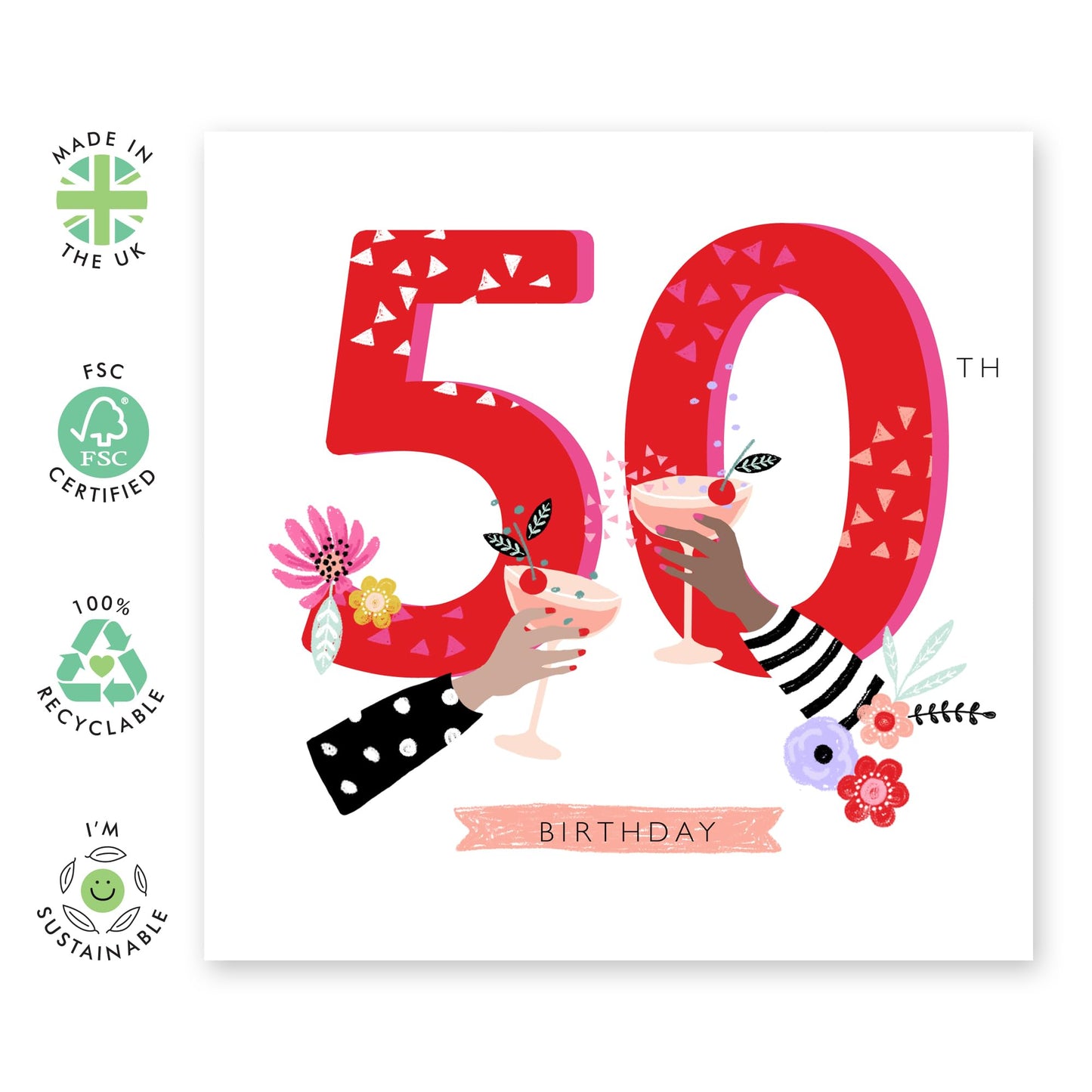 50th Birthday Card For Mummy - 50th Cherry Cocktails - Mum Birthday Card - Wife - Happy Fiftieth Birthday Greeting Card Female Friend - From Son Daughter - Comes With Fun Stickers By Central 23
