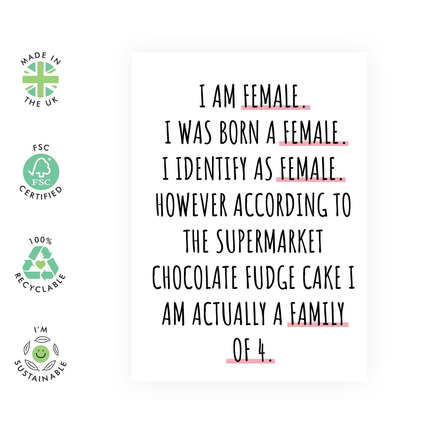 Funny Birthday Card For Women - I Was Born A Female - Humorous Birthday Cards For Girls - Friend Birthday Gifts - Sister Birthday Card - Comes With Stickers - By Central 23