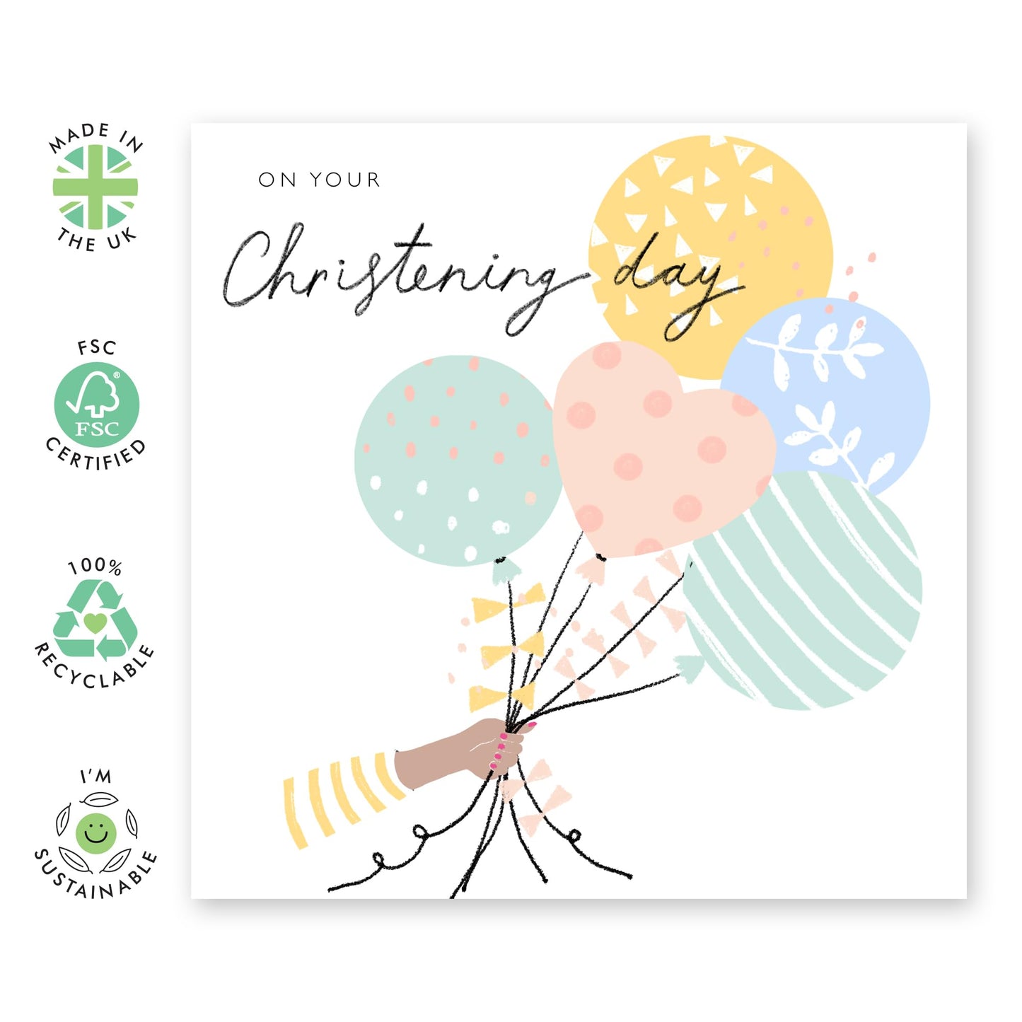 Dedication Day For Baby Girl Baby Boy - On Your Christening Pastel Balloons - Baptismal Card For Baby - Christening Card Niece Nephew - Granddaughter Grandson - Comes With Fun Stickers By Central 23