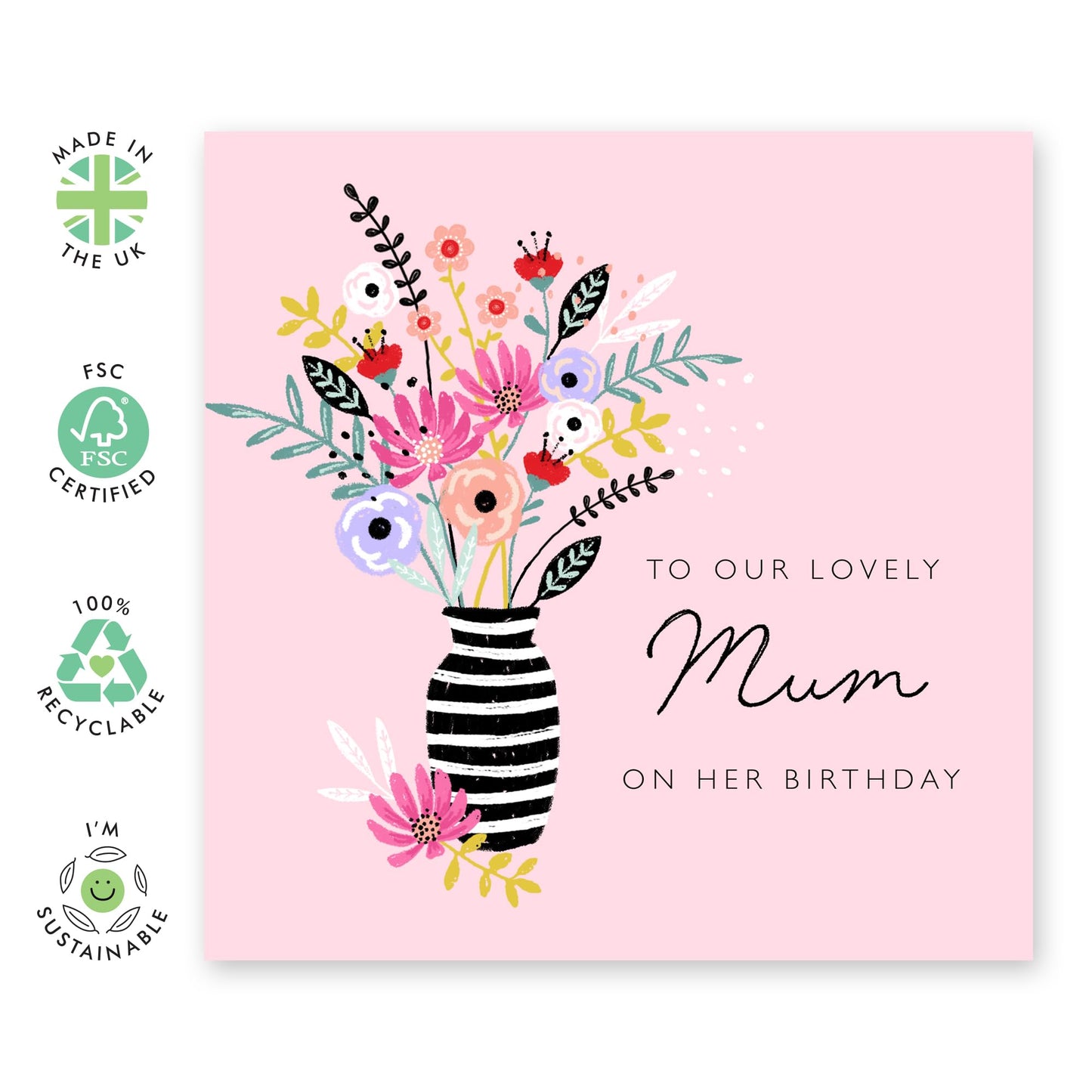 Birthday Card For Mummy - Lovely Mum Birthday Vase - Birthday Card For Mother From Son Daughter - Pretty Greeting Cards For Mum - Balloons Birthday Card - Comes With Fun Stickers - By Central 23