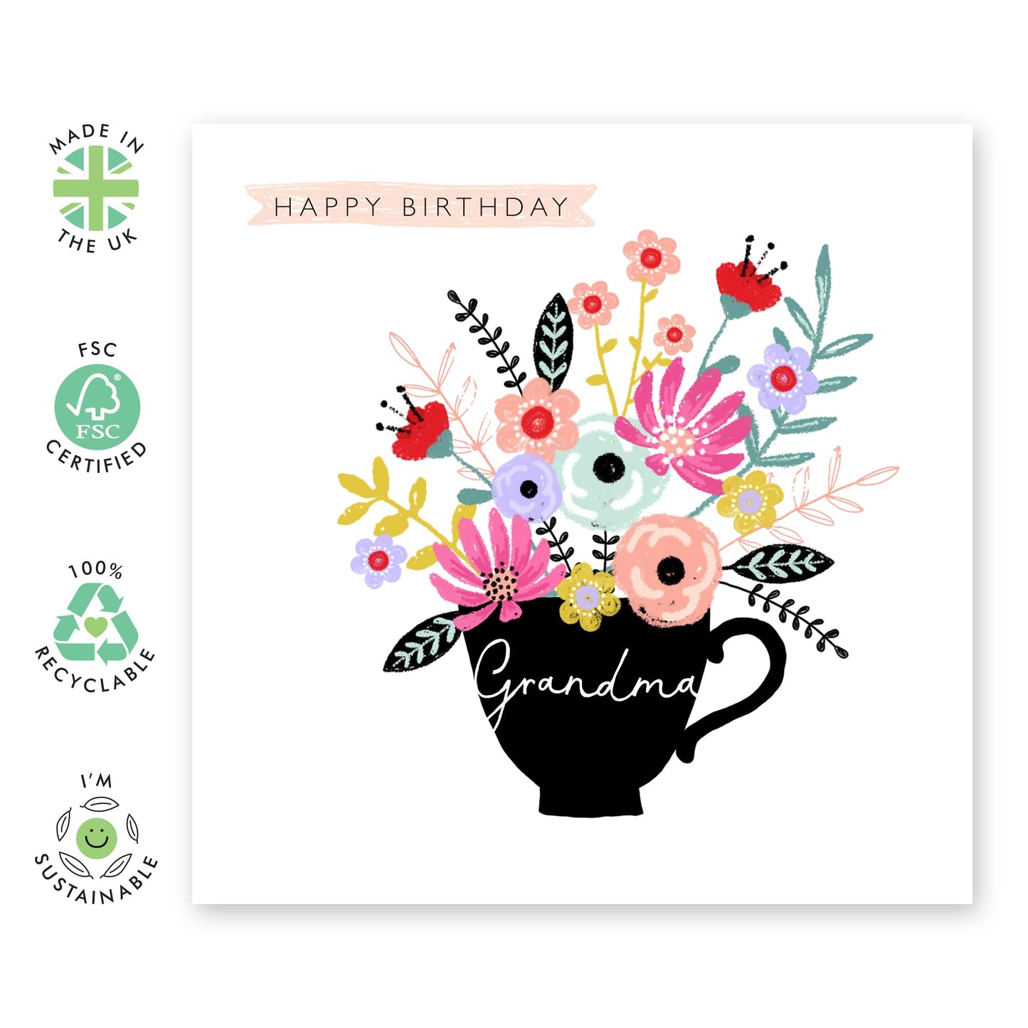 Happy Birthday Grandma Card - Flower Teacup - Nana Birthday Card For Her - Grandma Gifts For Women - Comes With Stickers By Central 23