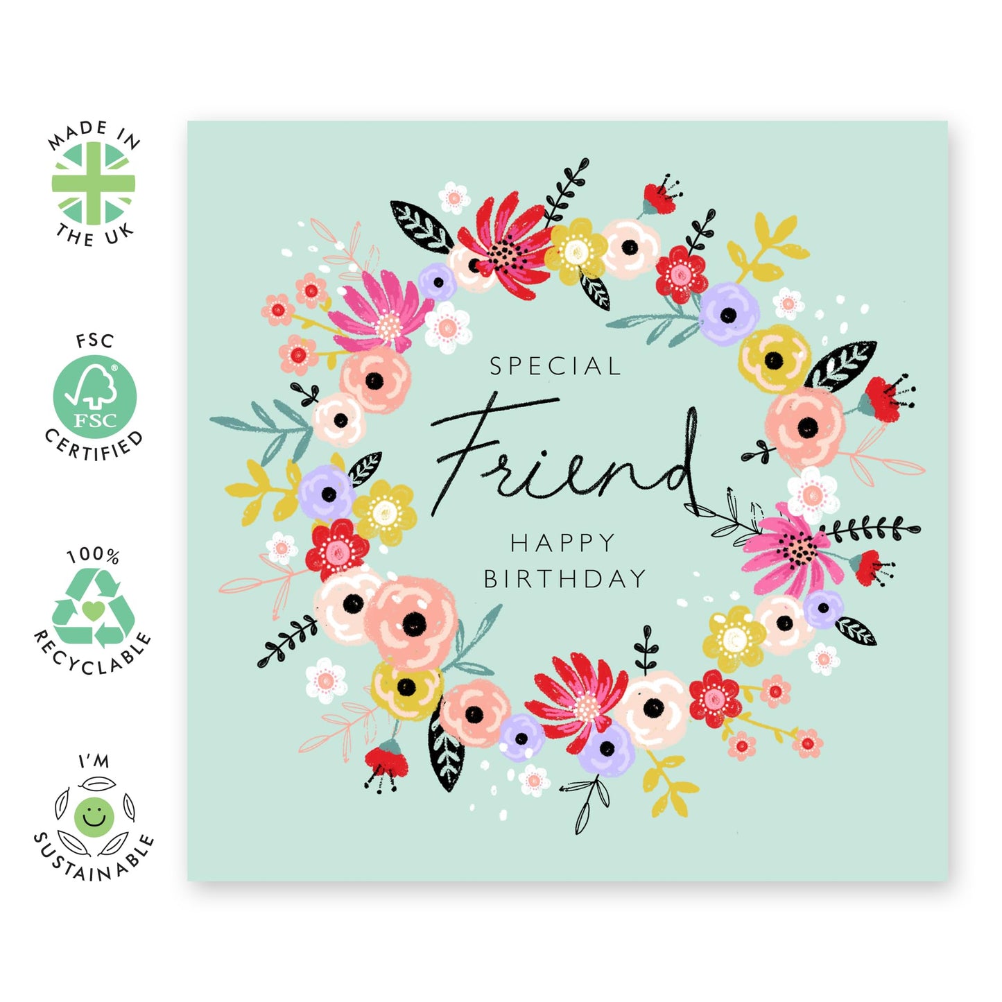 Floral Cards For Friends - Flower Birthday Card For Friend - Gifts For Her Women Female - Pretty Greeting Cards For Her - Comes With Cute Stickers - By Central 23