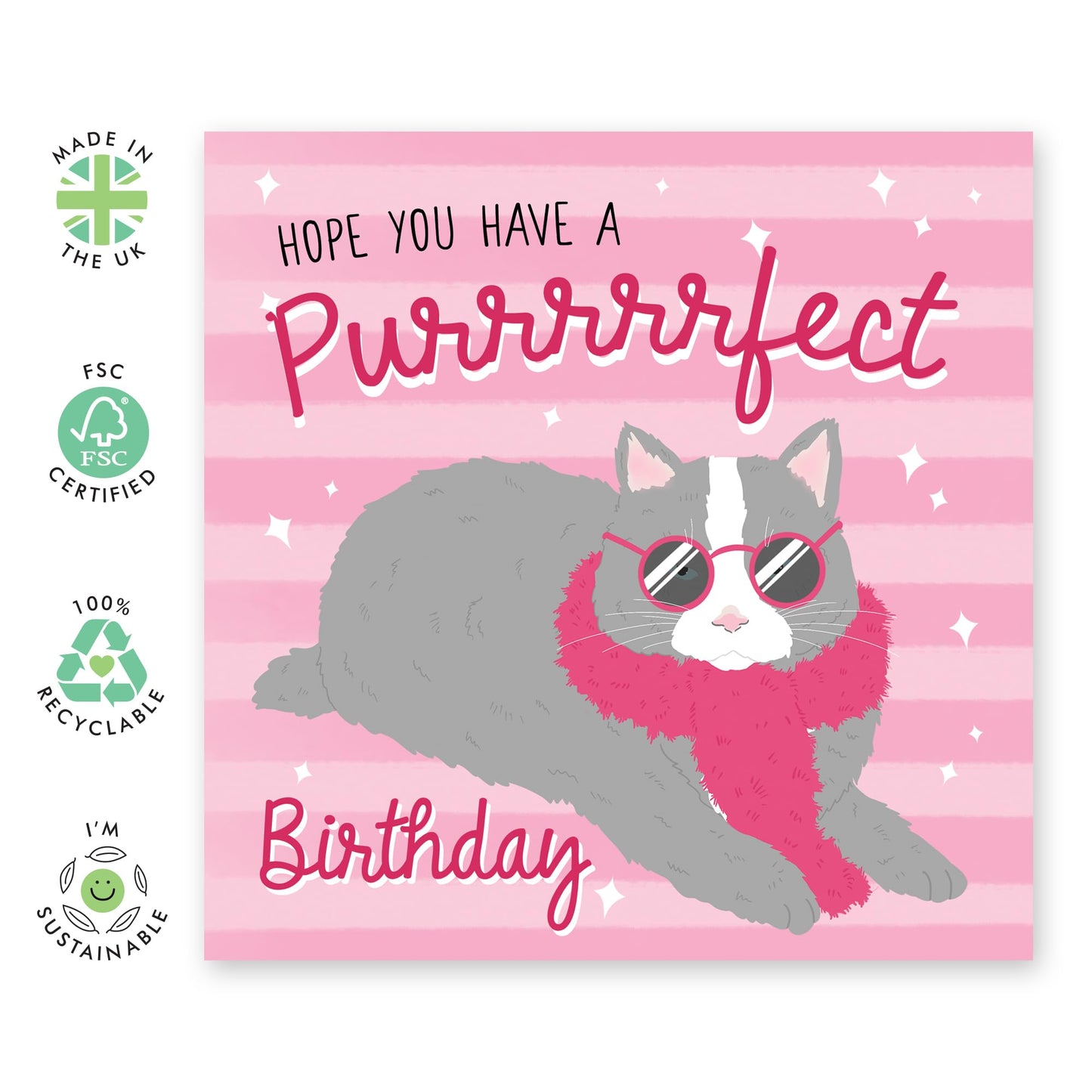 Punny Birthday Card - 'PURRRFECT CAT BIRTHDAY' - Perfect for Adding a Fun & Feline Touch to Birthday Celebrations - Ideal for Cat Lovers, Him, Her, Friends, Family - Comes With Stickers By Central 23