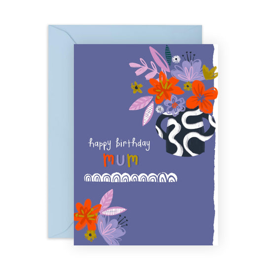 Birthday Card Floral - Birthday Mum Purple Bouquet - Floral Birthday Card - Pretty Greeting Cards For Mummy - Birthday Card For Mother From Son Daughter - Comes With Fun Stickers - By Central 23