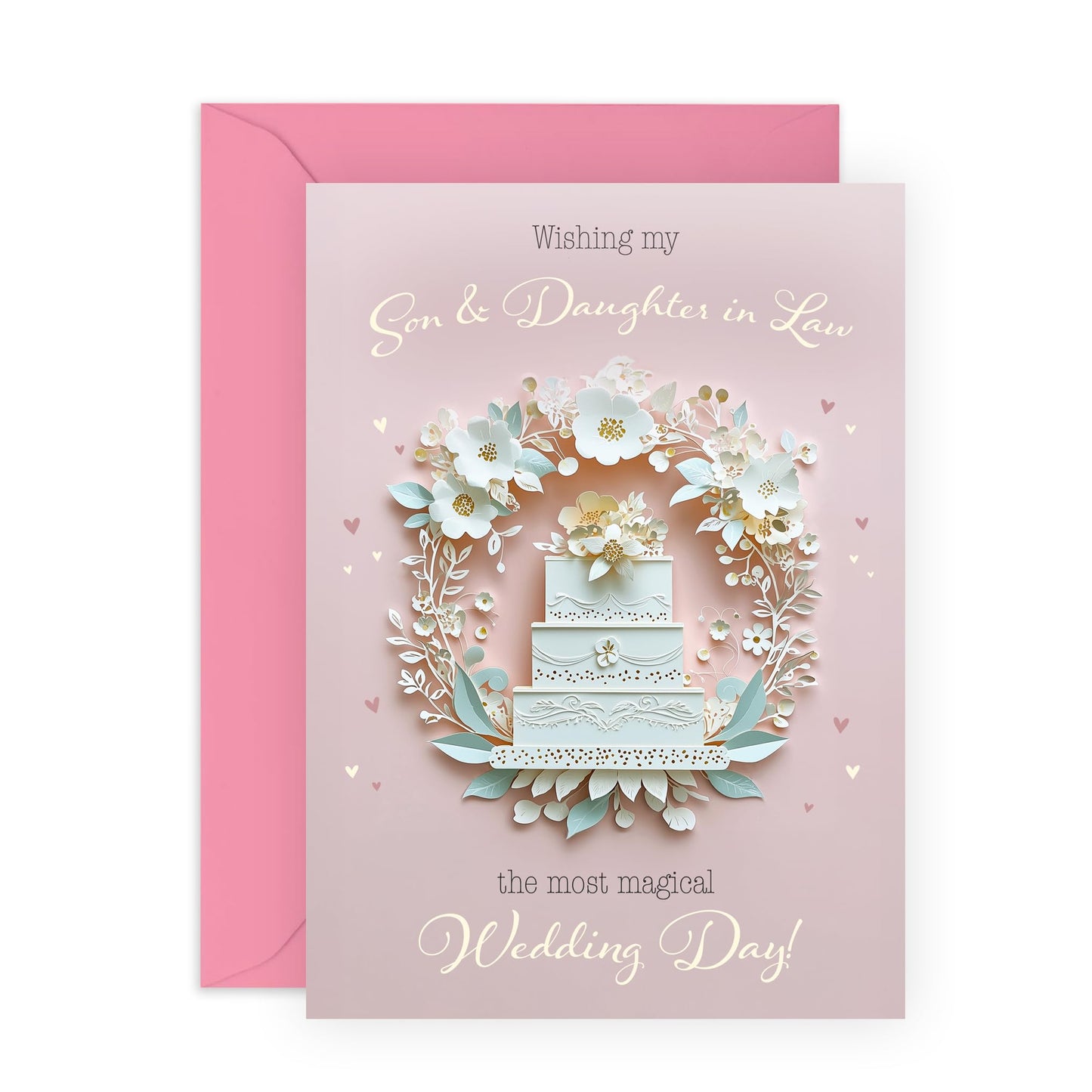 Wedding Celebration Card - 'Son & Daughter In Law' - Gifts for Groom, Bride, Him, Newly Wed, Married Couples from In Laws, Parents, Mum & Dad - Elegant - Comes with Fun Stickers