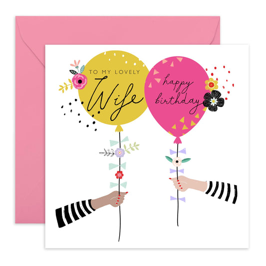 Wife Birthday Card For Her - To My Lovely Wife - Sweet Greeting Cards For Women - Bday Balloons Celebration Card - I Love You Cards - Wife Gifts - Comes With Cute Stickers By Central 23