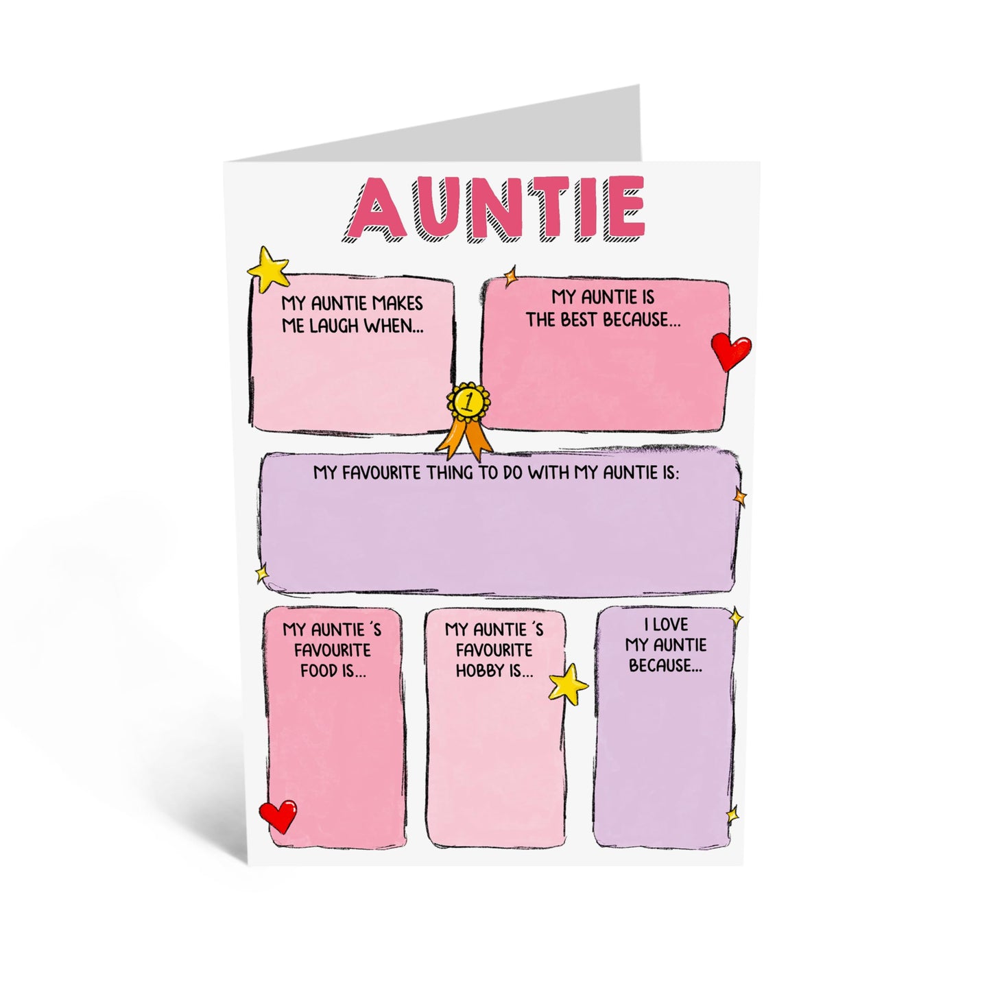 Customized Greeting Card - 'I LOVE MY AUNTIE FILL IN YOURSELF' - Appreciation and Thank You Gift Her, Aunties, Aunt, Women, Ladies - Mothers Day - Comes With Stickers