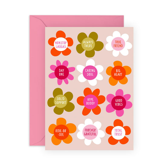 Positivity & Good Vibes Greeting Card - 'Positive Flowers' - Gifts for Best Friends, Besties, BFF,Girlfriends, Sister, Sis, Gals, Colleagues, Co-workers - Inspiring- Comes with Fun Stickers