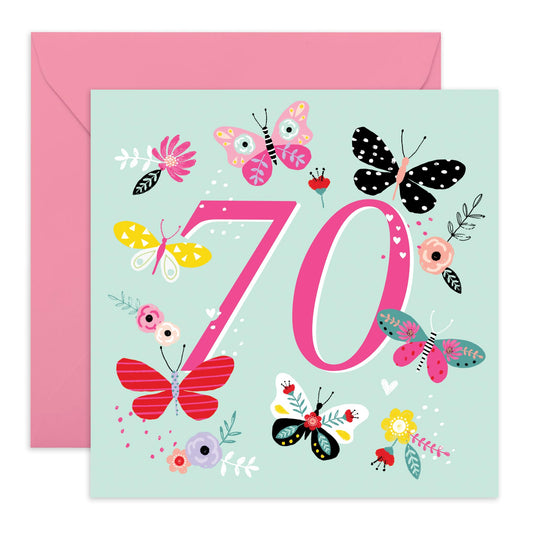 Butterfly Birthday Cards For Women Age Seventy - Seventieth Birthday Card For Her - Pretty Butterflies Gifts - Happy 70th Bday Card For Mum Aunt Friends Nan - Comes With Fun Stickers By Central 23