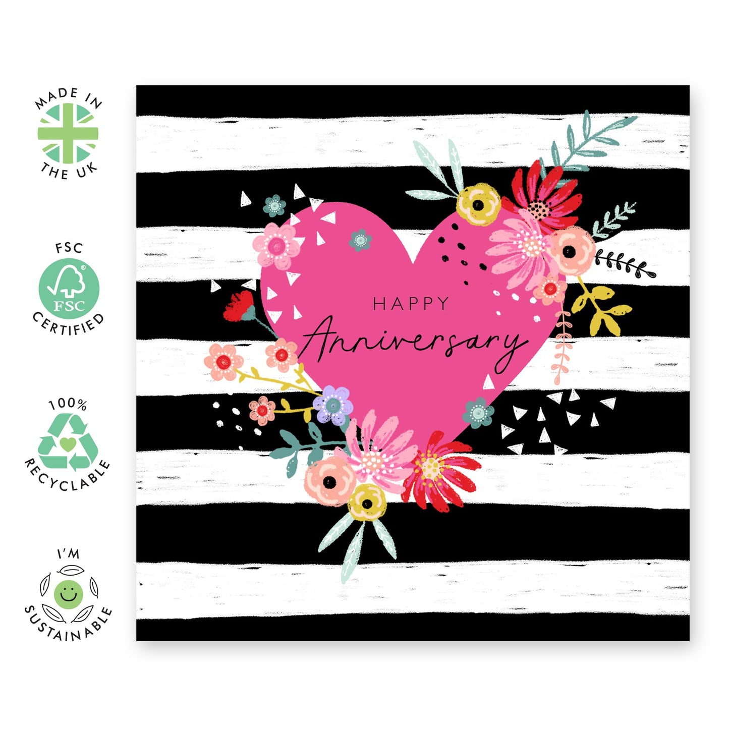 Anniversary Card For Couple Girlfriend Boyfriend - Stripe Anniversary Heart - Wedding Anniversary Card Husband Wife - Greeting Cards For Fiance- Comes With Fun Stickers By Central 23