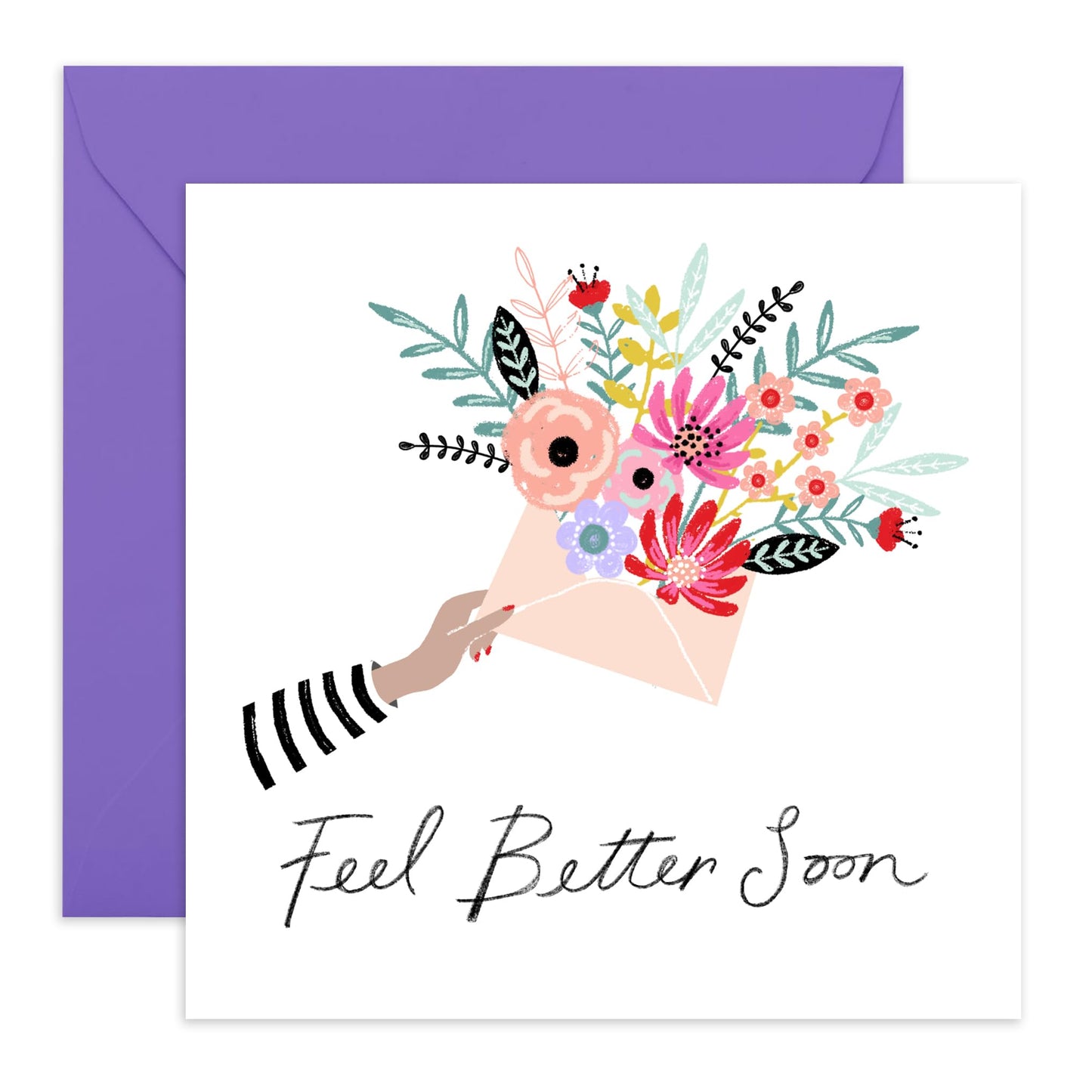 Feel Better Soon Cards And Envelope - Get Well 3 - Encouragement Cards For Men Women - Floral Greeting Card - For Girl Friends - Speedy Recovery Him Her - Comes With Stickers - By Central 23