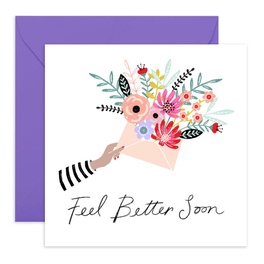 Feel Better Soon Cards And Envelope - Get Well 3 - Encouragement Cards For Men Women - Floral Greeting Card - For Girl Friends - Speedy Recovery Him Her - Comes With Stickers - By Central 23